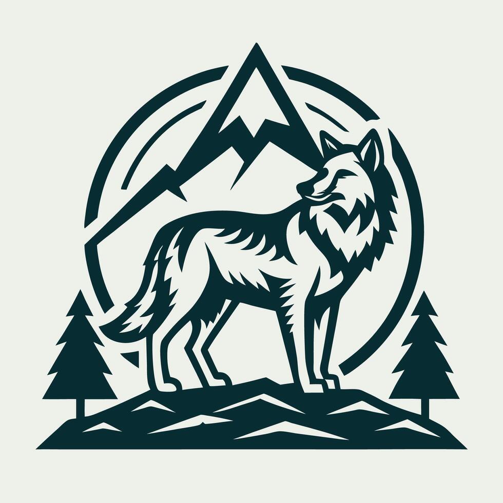 Majestic Wolf in Front of a Towering Mountain A Illustration vector