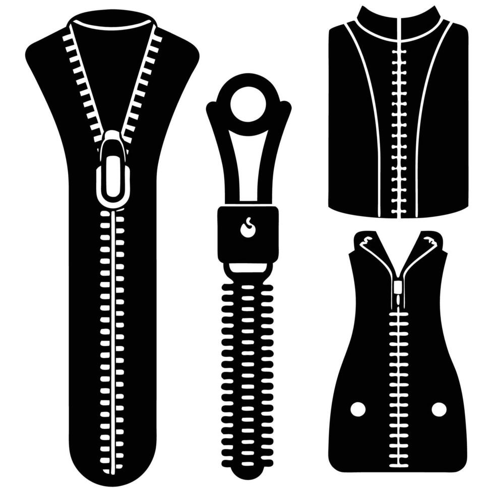 Silhouette of Zipper Fasteners and Pullers for Clothing Accessories vector