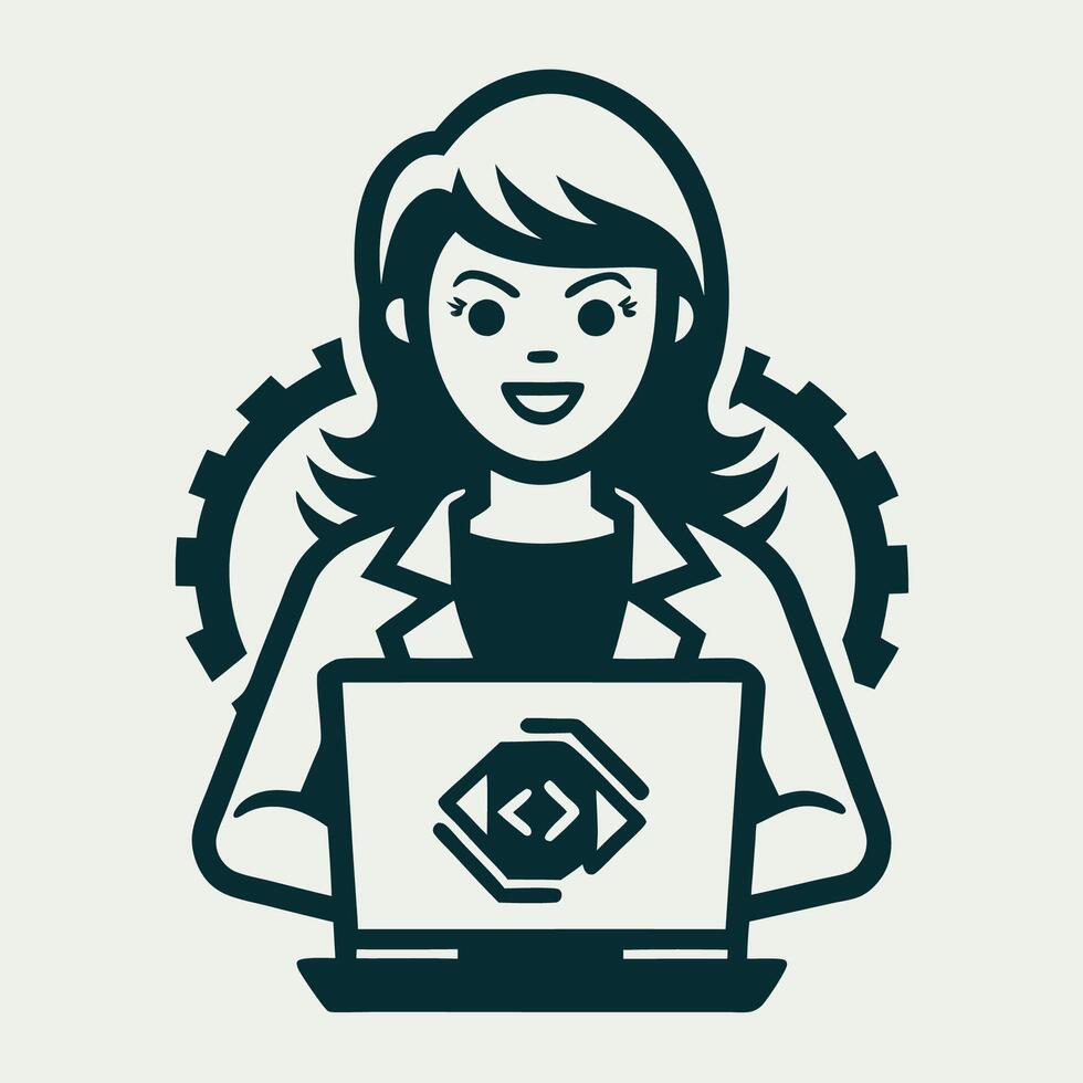 Female Programmer Embracing the Power of Coding in Illustration vector