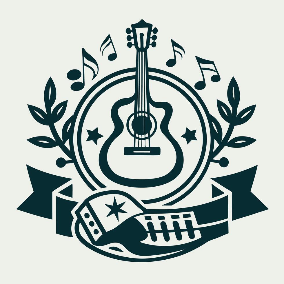 Nostalgic Guitar Music Emblazoned Western Bar and Cafe Logo vector