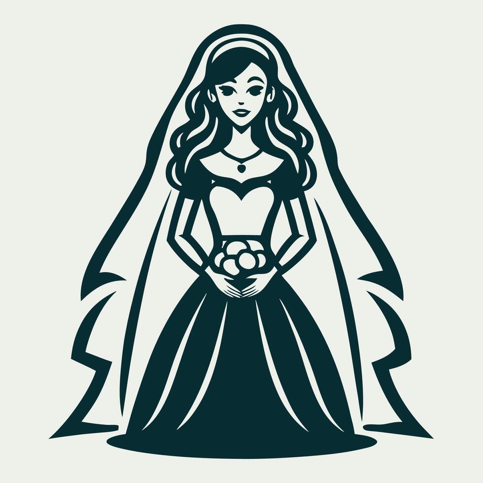 Elegant Woman in Bridal Dress Illustration for Wedding and Fashion Design vector