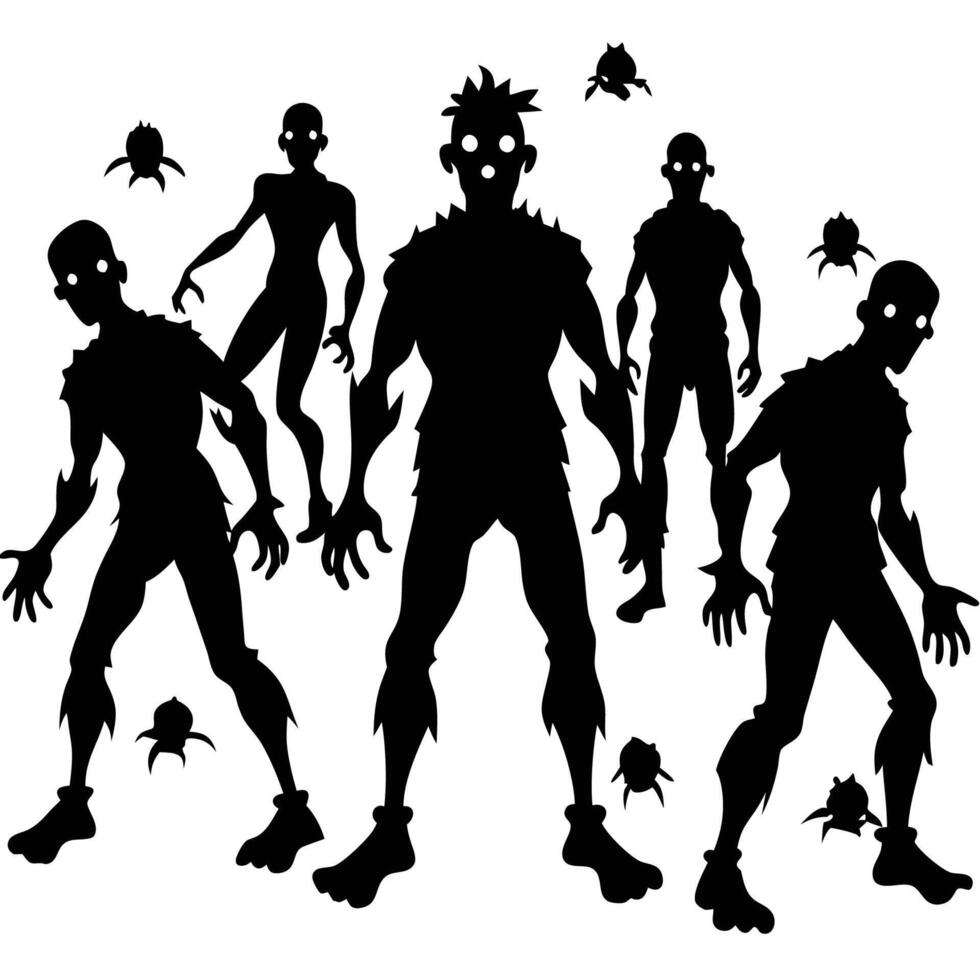 Cartoonish Silhouette of Zombies Against a White Background vector