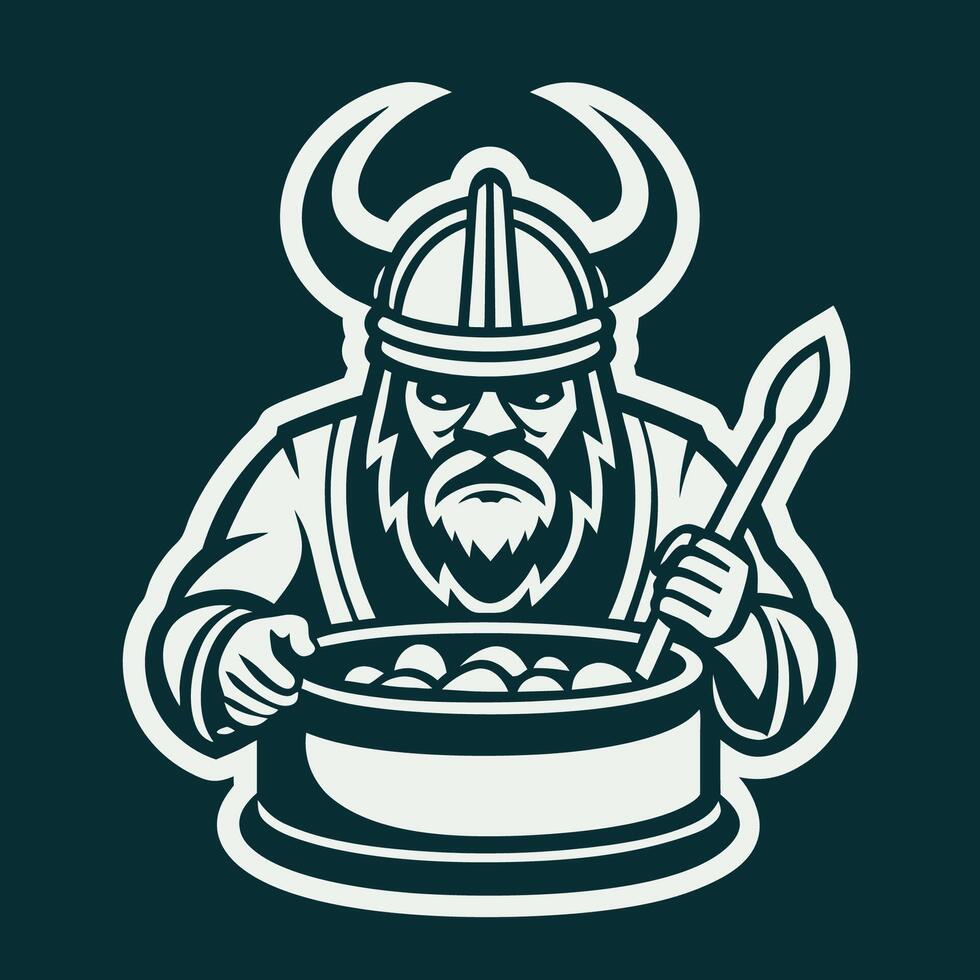 Viking Chef Adorned with Horned Helmet and Whisk in Hand vector