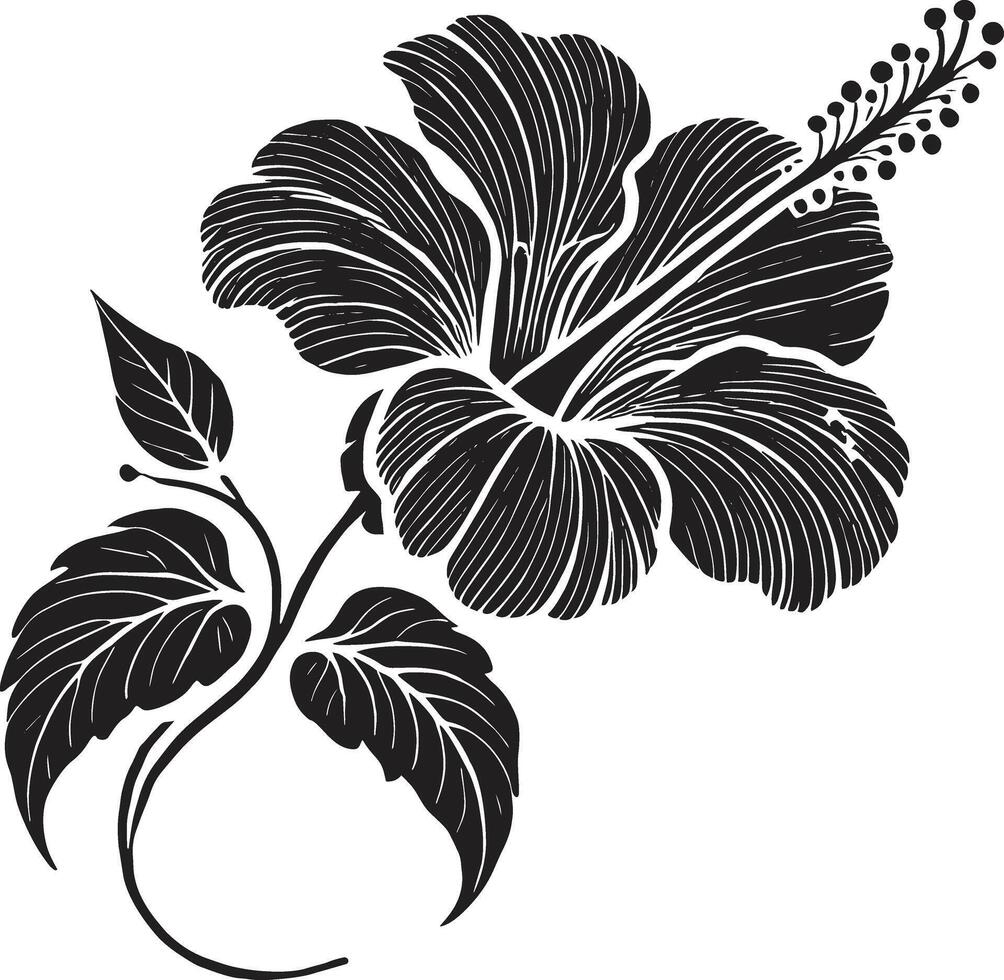 Elegant Hibiscus Flower Silhouette in Black and White Tropical Floral Design for Tattoo, Decoration, and Botanical Art vector