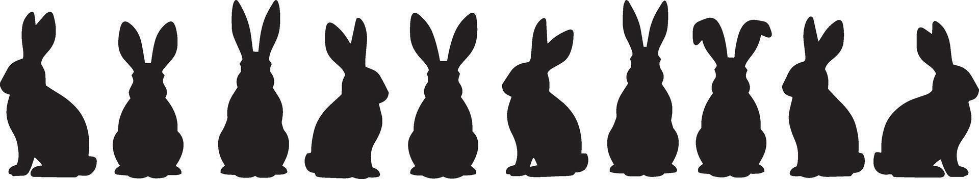 en different silhouettes of bunnies isolated on a white background. Rabbit silhouette. vector