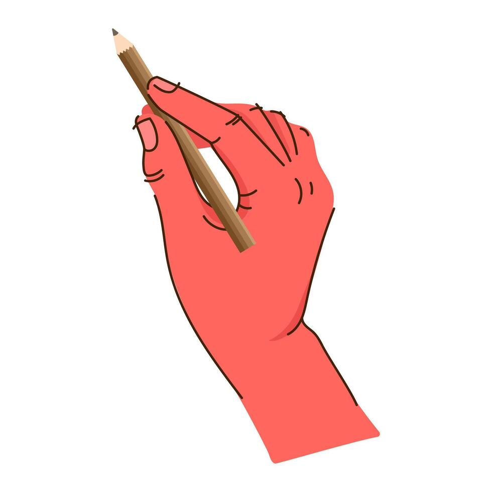 Stylized Human Hand holding a wooden pencil in a writing position on white background. illustration. ideal for educational materials, design projects, and creative content,social media post vector