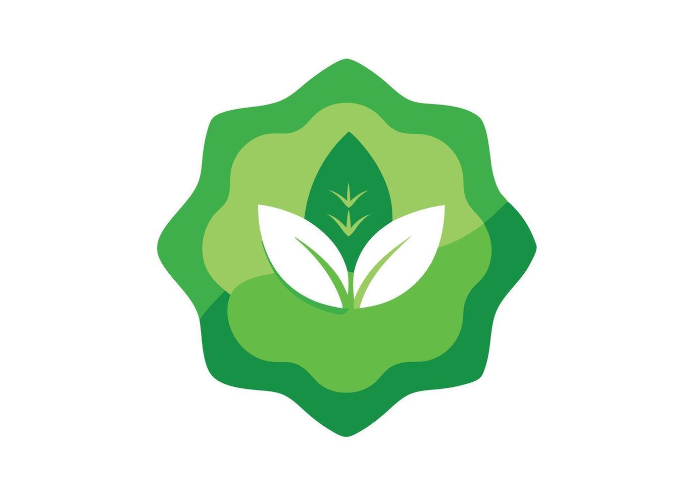 Green Leaf Emblem with Layered Border and White Leaf Shoots on Isolated Backdrop vector