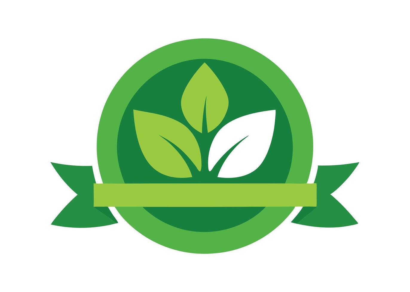 Green Organic Leaves Emblem in Circle with Ribbon Banner Eco Friendly Logo 85 Chars vector