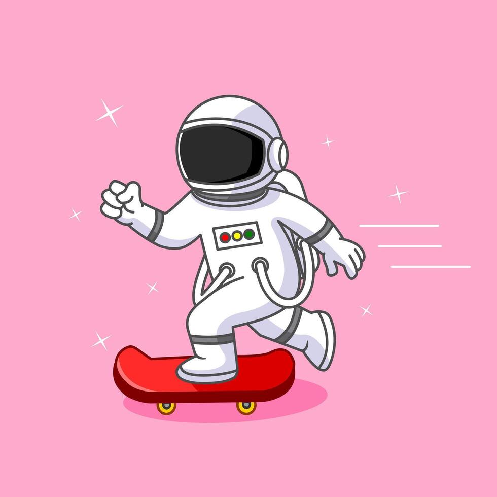 Cute Astronaut Slides on a Skateboard Illustration Cartoon Design vector