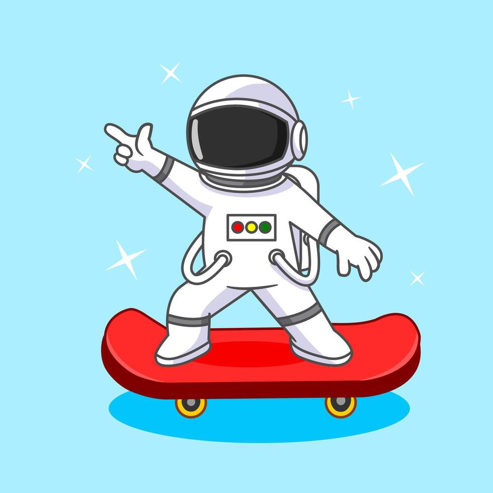 Cute Astronauts Want to go to the Moon by Skateboard Illustration Cartoon Design vector
