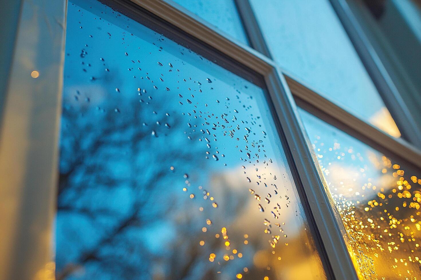 Close-up of clean wet window glass from the outside. Generated by artificial intelligence photo