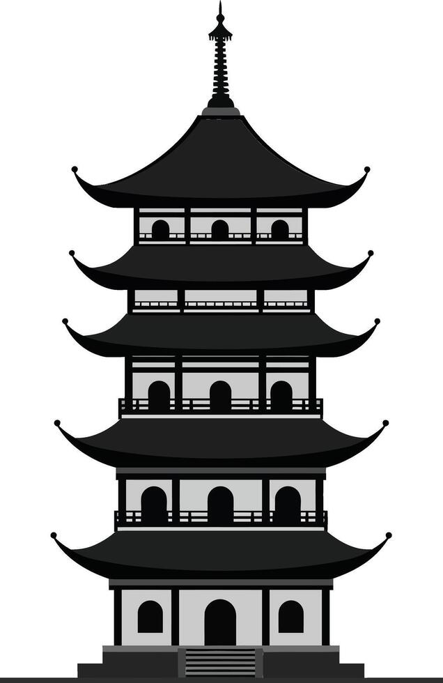 Traditional Chinese pagoda in a flat design style showcasing intricate details and elegant curves, representing ancient architecture in art vector