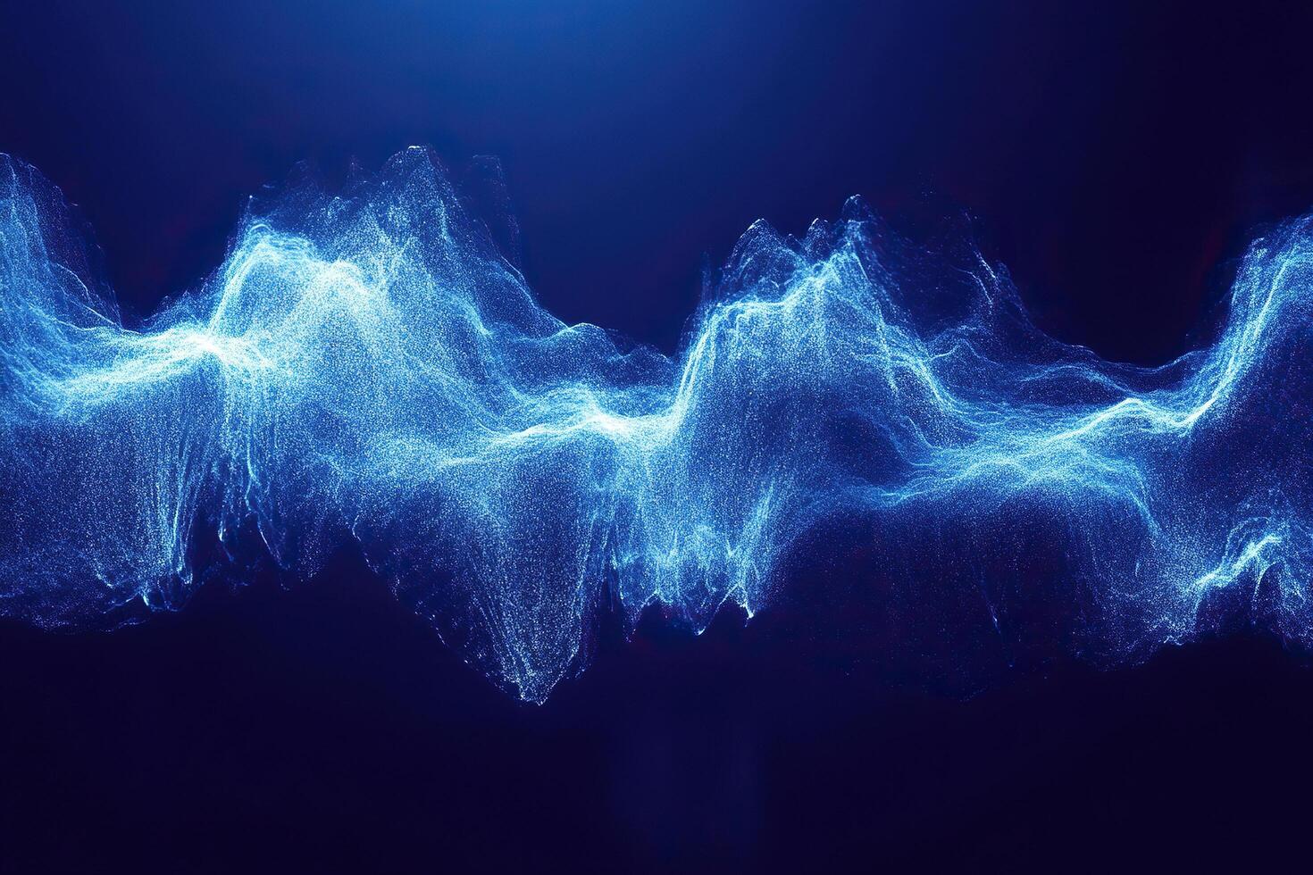 Image of neon grainy wave on blue background. Abstract background. Light neon metallic shine shimmer bright. Design. photo