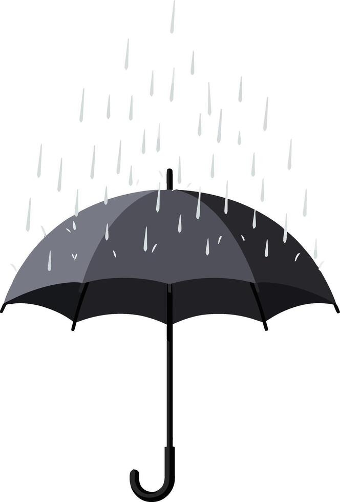 Black umbrella standing under falling raindrops in a minimal, flat design style illustration vector