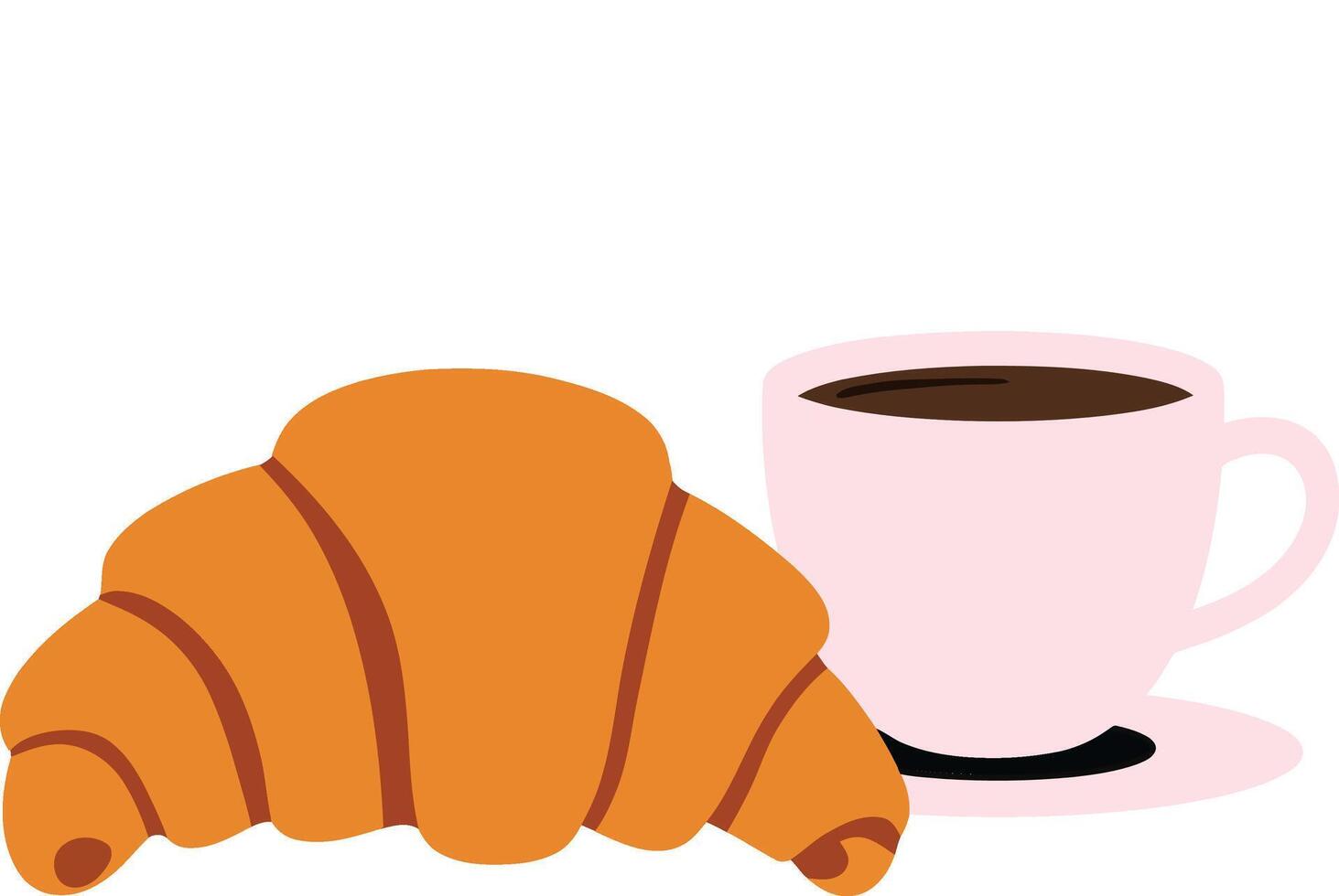 A delicious croissant beside a steaming cup of coffee in a flat, minimal design style showcasing a cozy breakfast setting in art vector