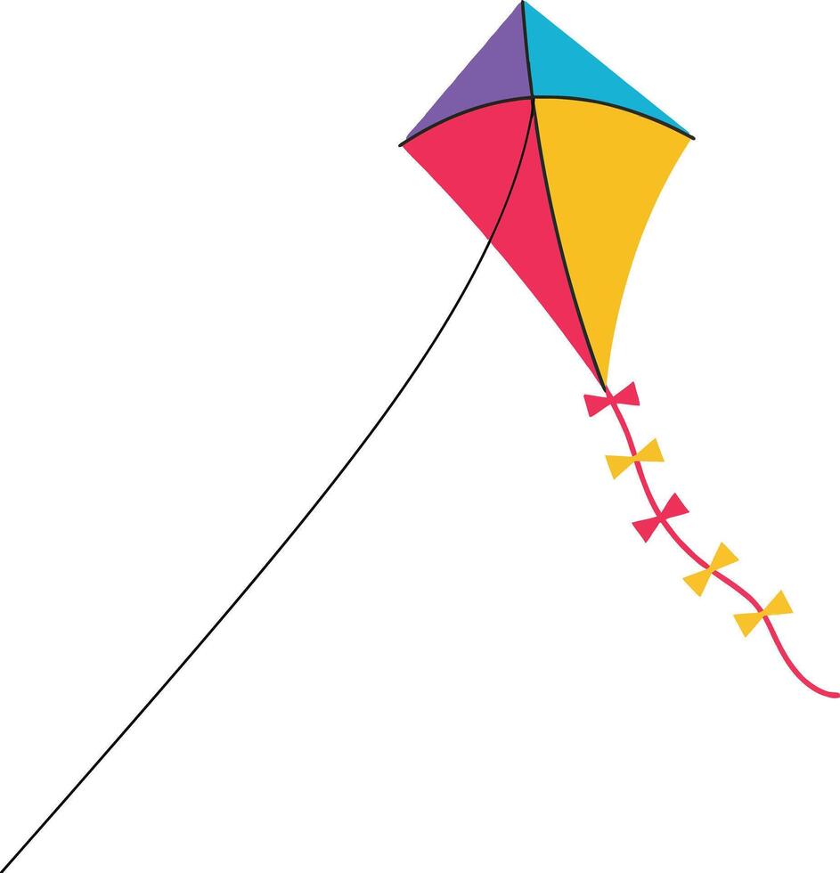 Colorful kite soaring in a clear sky, featuring a flat design style with vibrant hues, perfect for summer fun, illustration vector