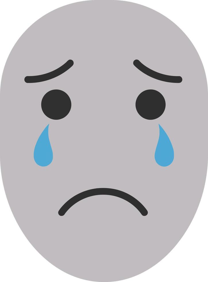 Sad gray face with tears in a minimal flat design style conveying emotional distress in art vector