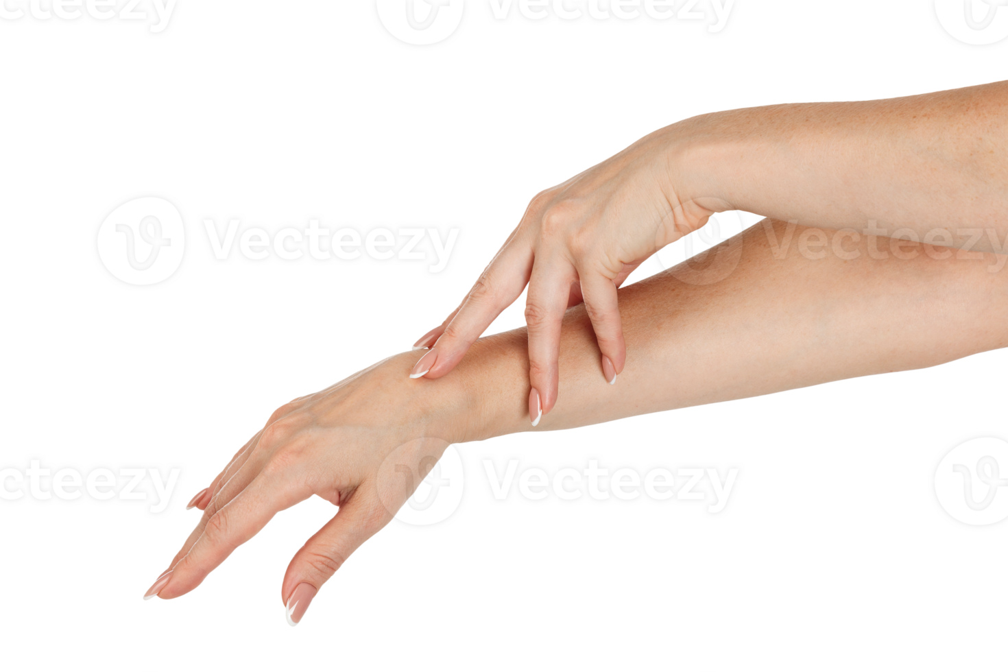 Beautiful woman hands with french manicure on nails isolated png