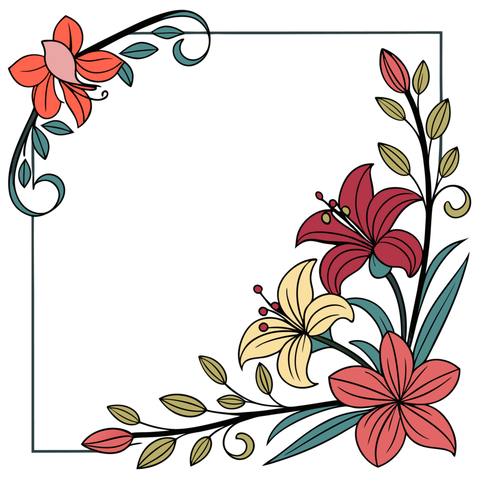 a flower frame with a border of flowers png