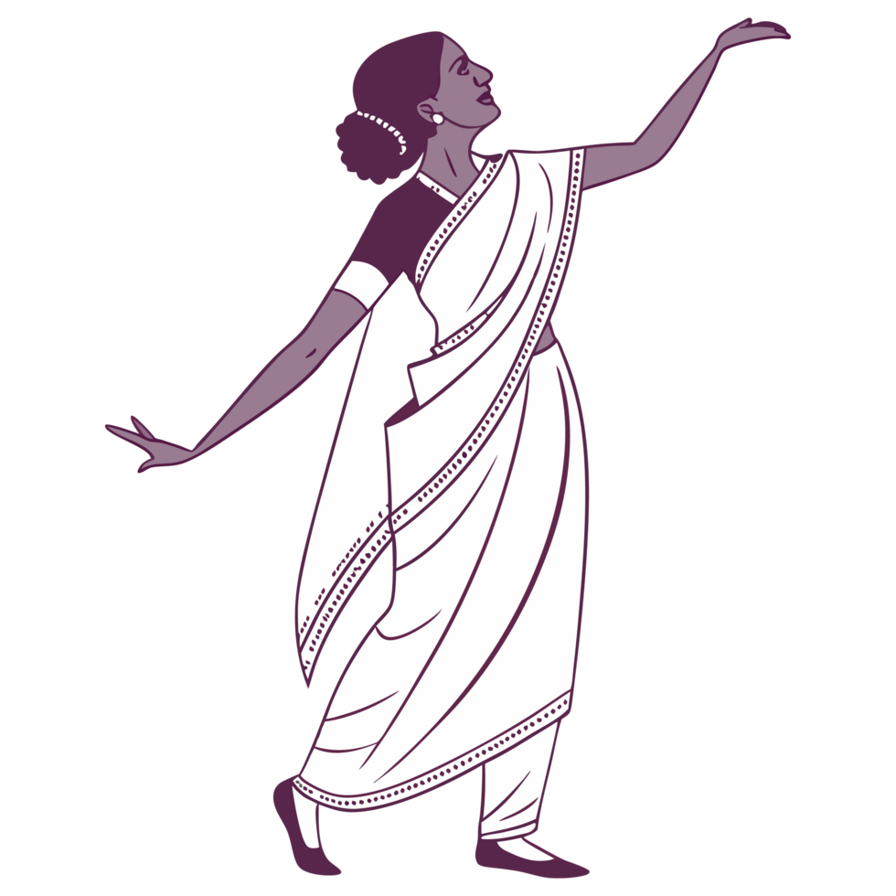 indian woman dancing in a sari, silhouette on transparent background png