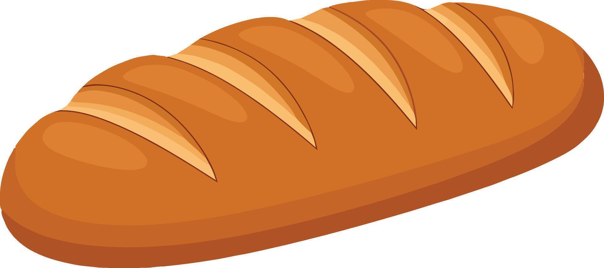 Freshly baked brown bread loaf with golden crust in flat design art vector