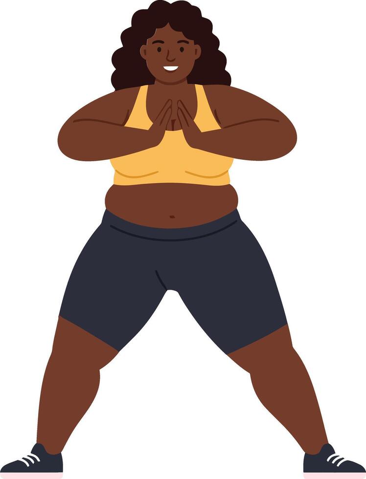 Confident woman in athletic wear practicing yoga poses in a flat, minimal style art vector