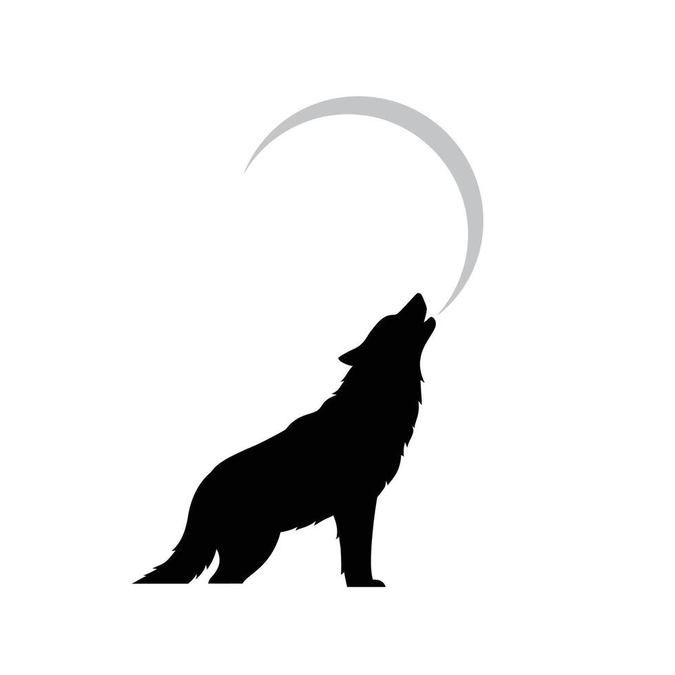 Howling wolf silhouette against a crescent moon in a flat and minimal design style art vector
