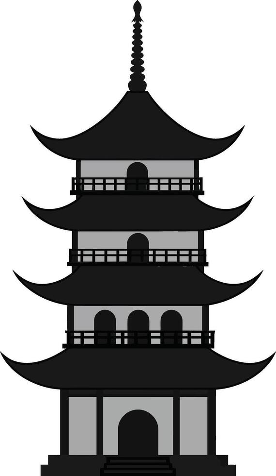 Traditional Asian pagoda structure in flat design, showcasing elegant curves and detailed layers, presented as art vector