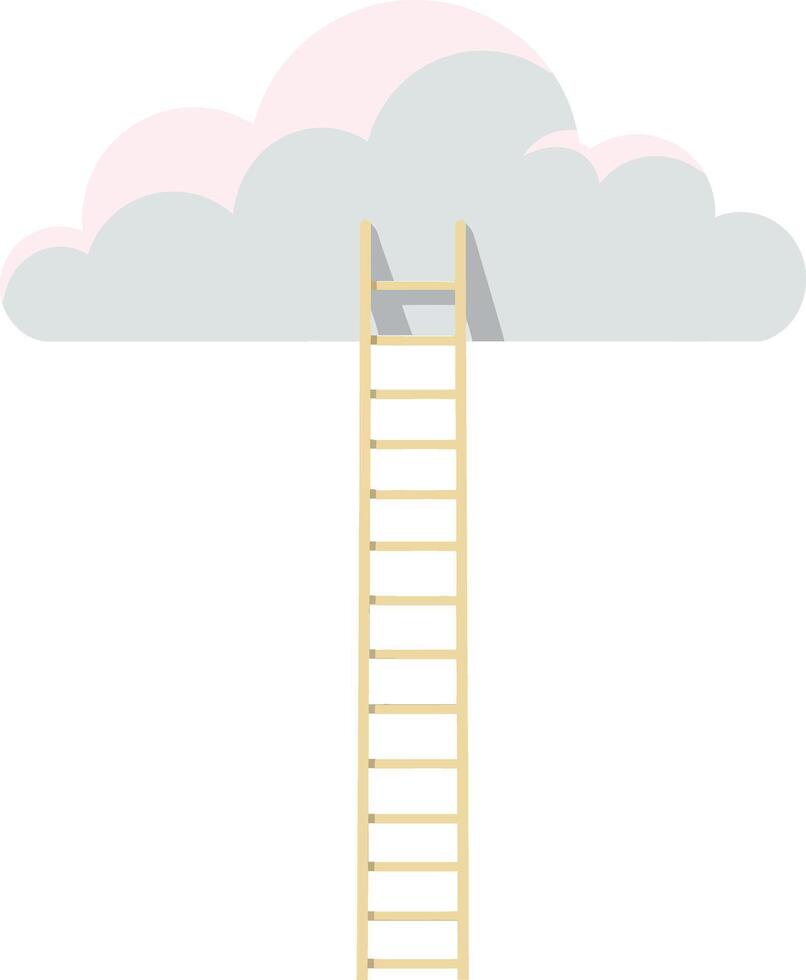 A wooden ladder ascending into soft, fluffy clouds in a serene pastel color scheme, showcasing a minimal design style, illustration vector