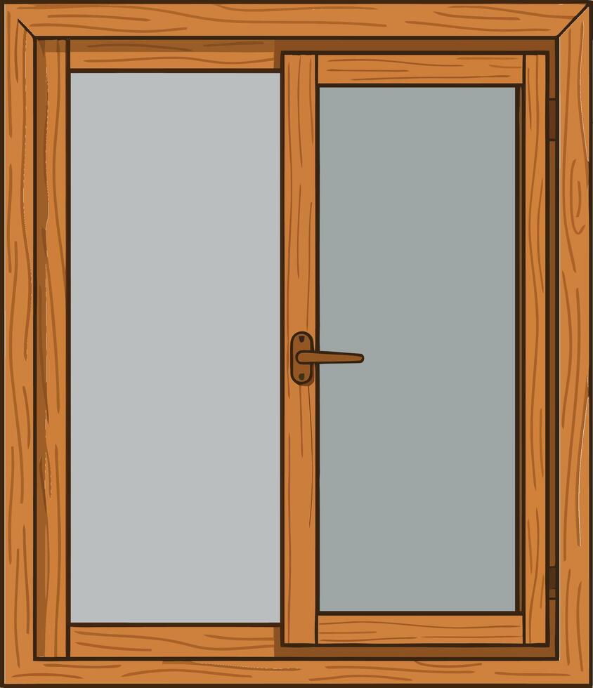 Wooden framed double window design in flat style showcasing smooth glass panes and a natural wooden texture in art vector