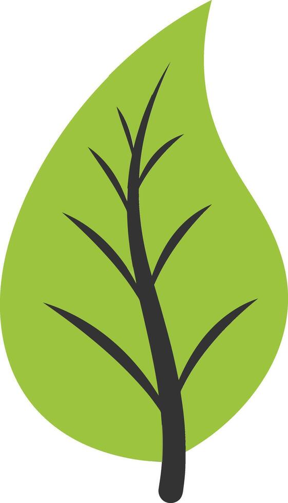 Green leaf with intricate branch details in a flat design style showcasing natures elegance, perfect for eco-friendly themes, art vector