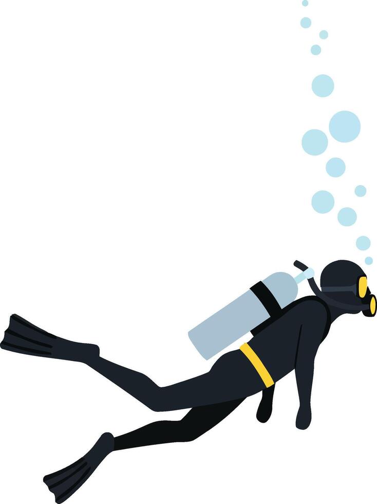 Scuba diver exploring underwater depths in a minimal style with bubbles rising, serene atmosphere, showcasing the beauty of marine life in art vector