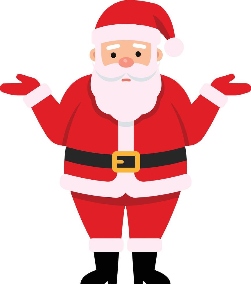 Cheerful Santa Claus in a vibrant red suit with a white beard, minimalist design, happily gesturing with open arms, joyful and festive mood, illustration vector