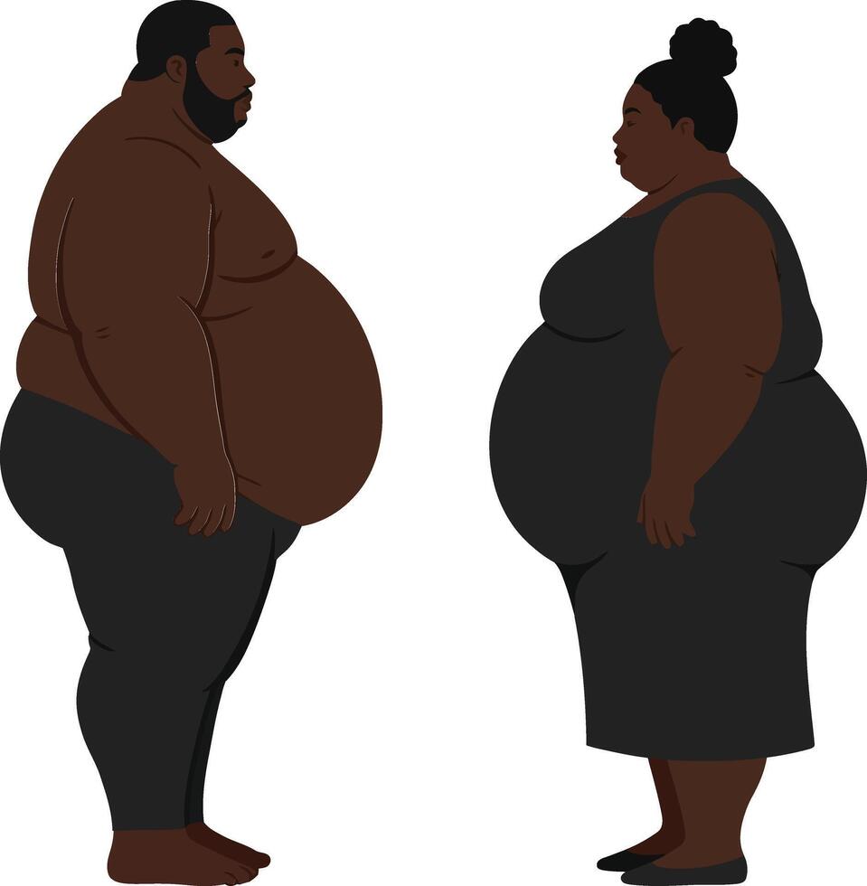Full-figured couple standing side by side in a flat design style, showcasing body positivity and confidence in vibrant art vector