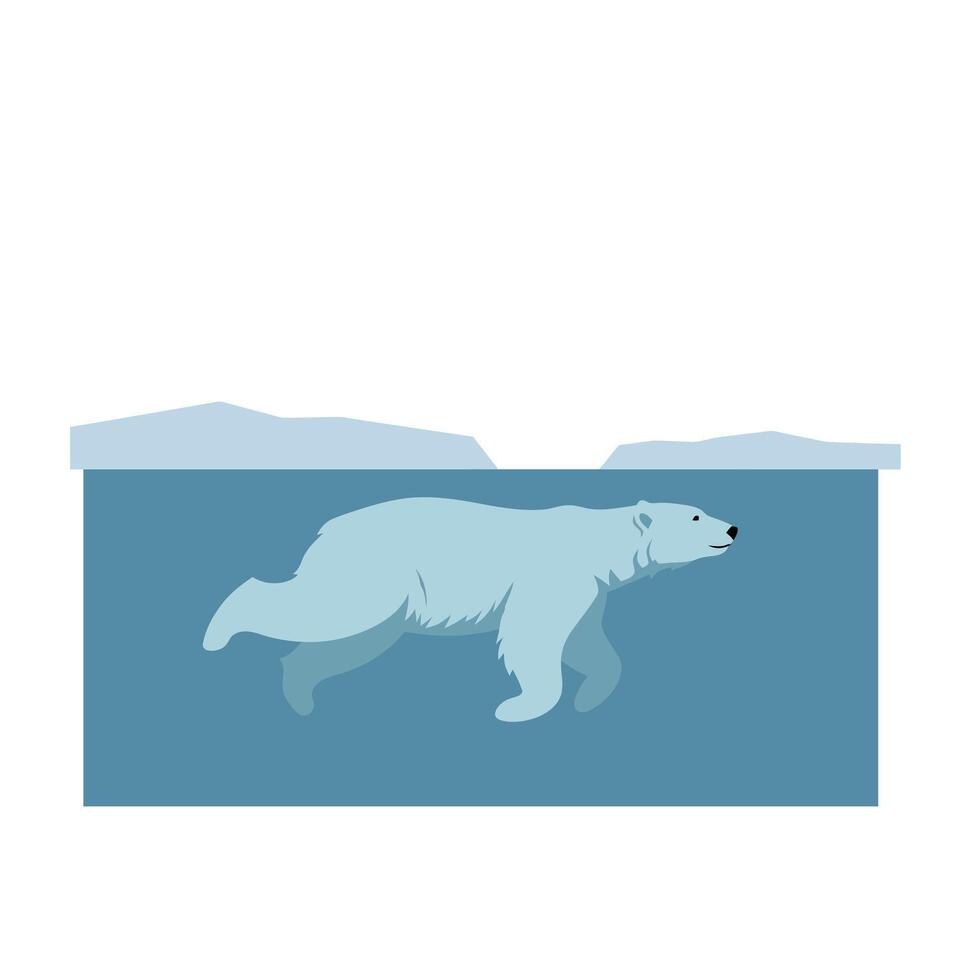Polar bear swimming gracefully in icy waters, showcasing a flat design style, representing the beauty of wildlife in art vector