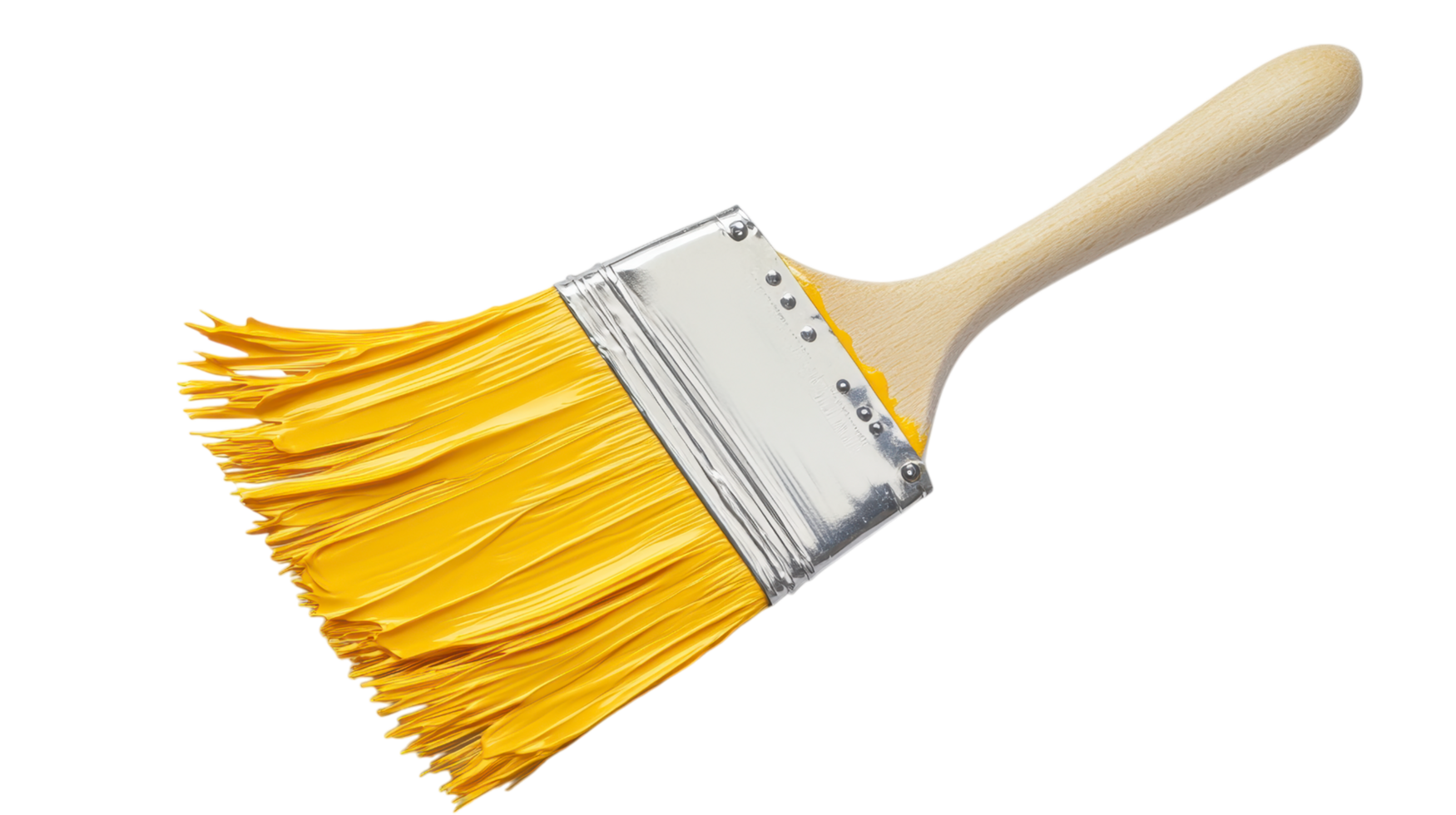 Wooden paintbrush with golden bristles and paint streaks isolated on a transparent background png