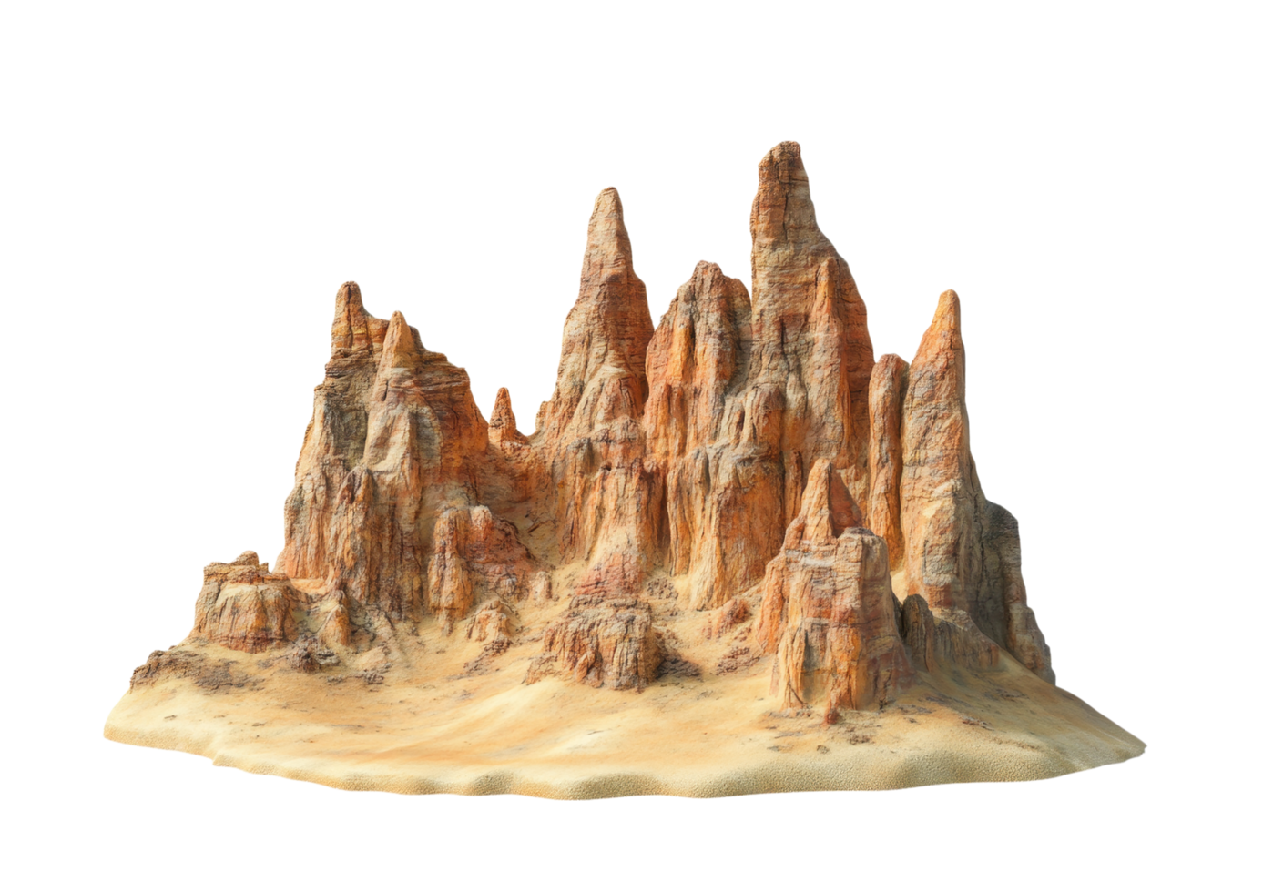 Unique Spiky Rock Pinnacles Rising from the Ground. Isolated on a Transparent Background png