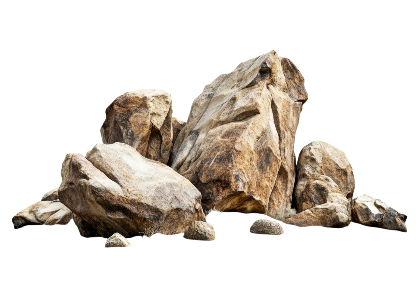 Large Cluster of Heavy Boulders with Jagged Edges. Isolated on a Transparent Background png
