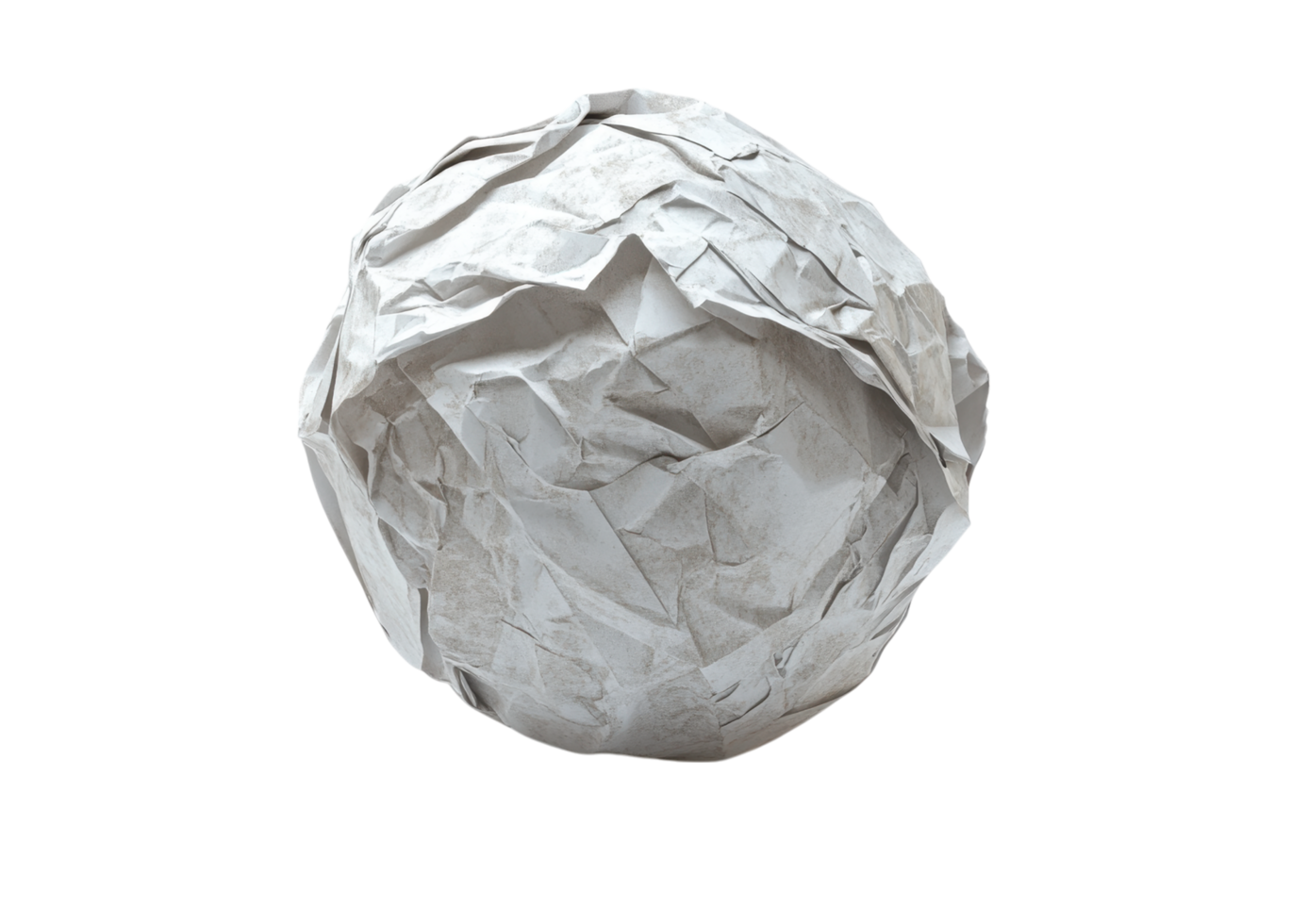 Crumpled gray paper ball with natural creases isolated on a transparent background png