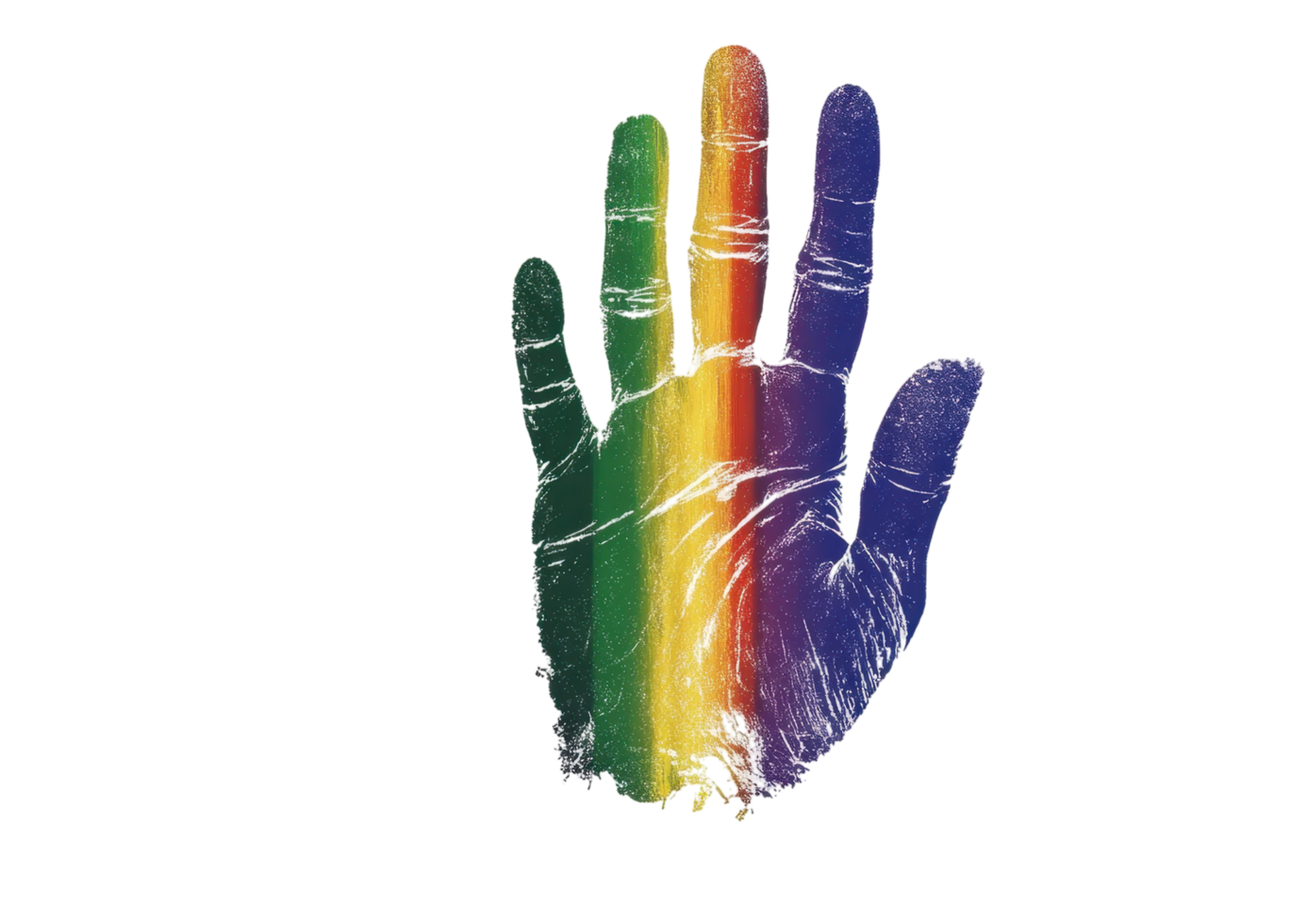 Multicolored painted handprint with abstract color blending isolated on a transparent background png