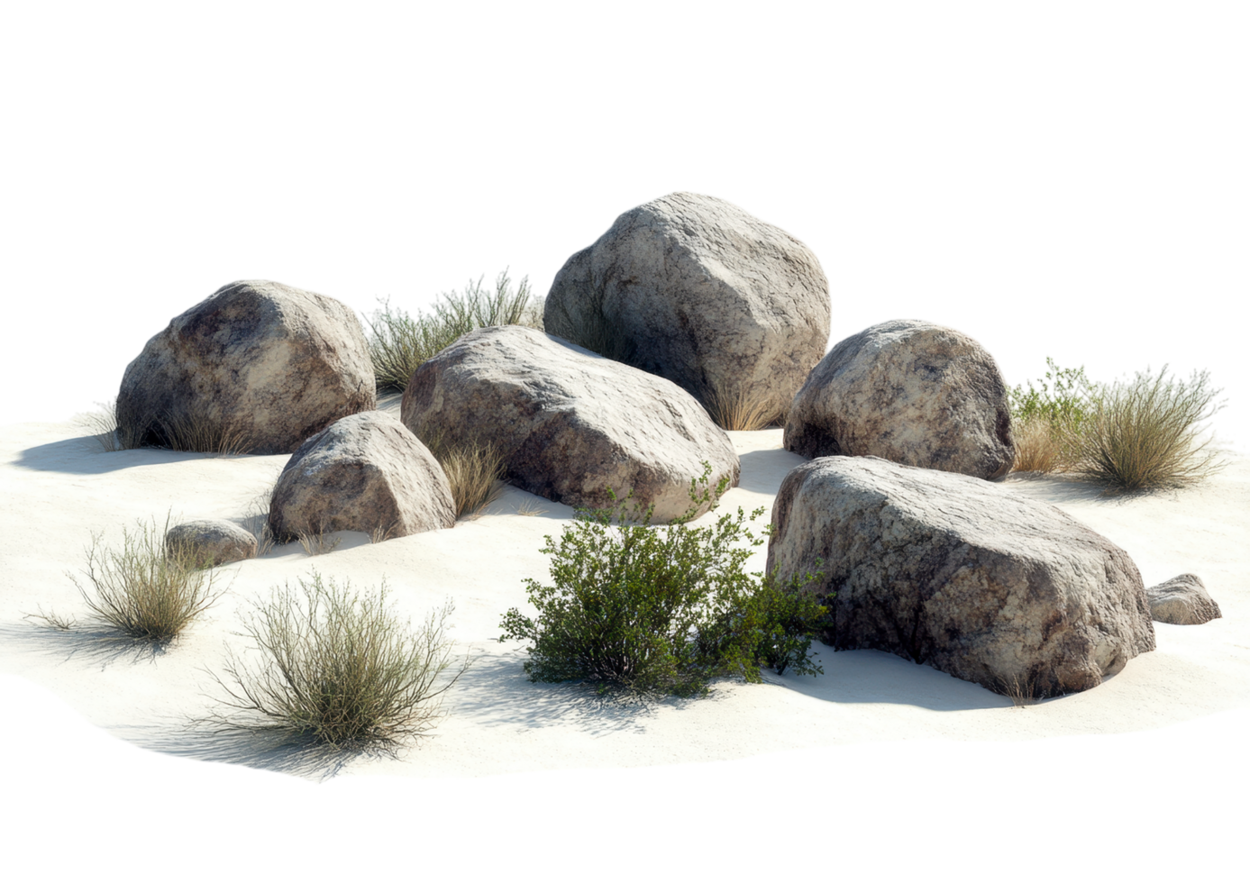 Natural Landscape with Sand and Scattered Large Stones. Isolated on a Transparent Background png