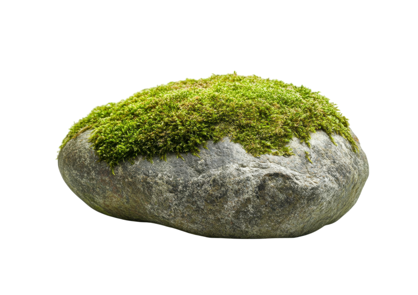 Oval-Shaped Stone Covered with Mossy Green Texture. Isolated on a Transparent Background png