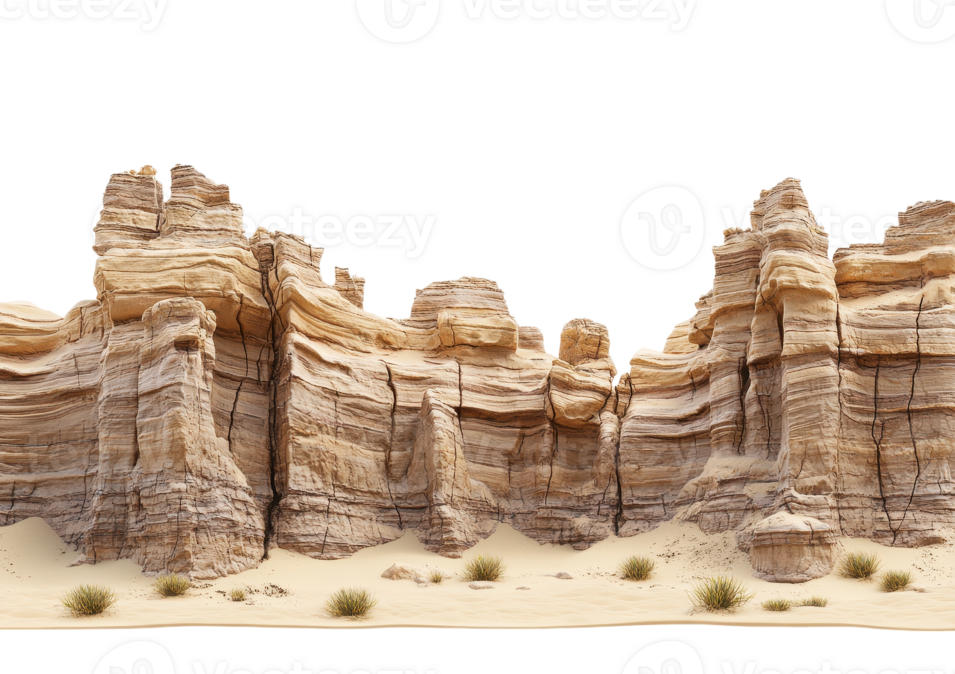 Towering Canyon Rock Formations with Eroded Layers. Isolated on a Transparent Background png