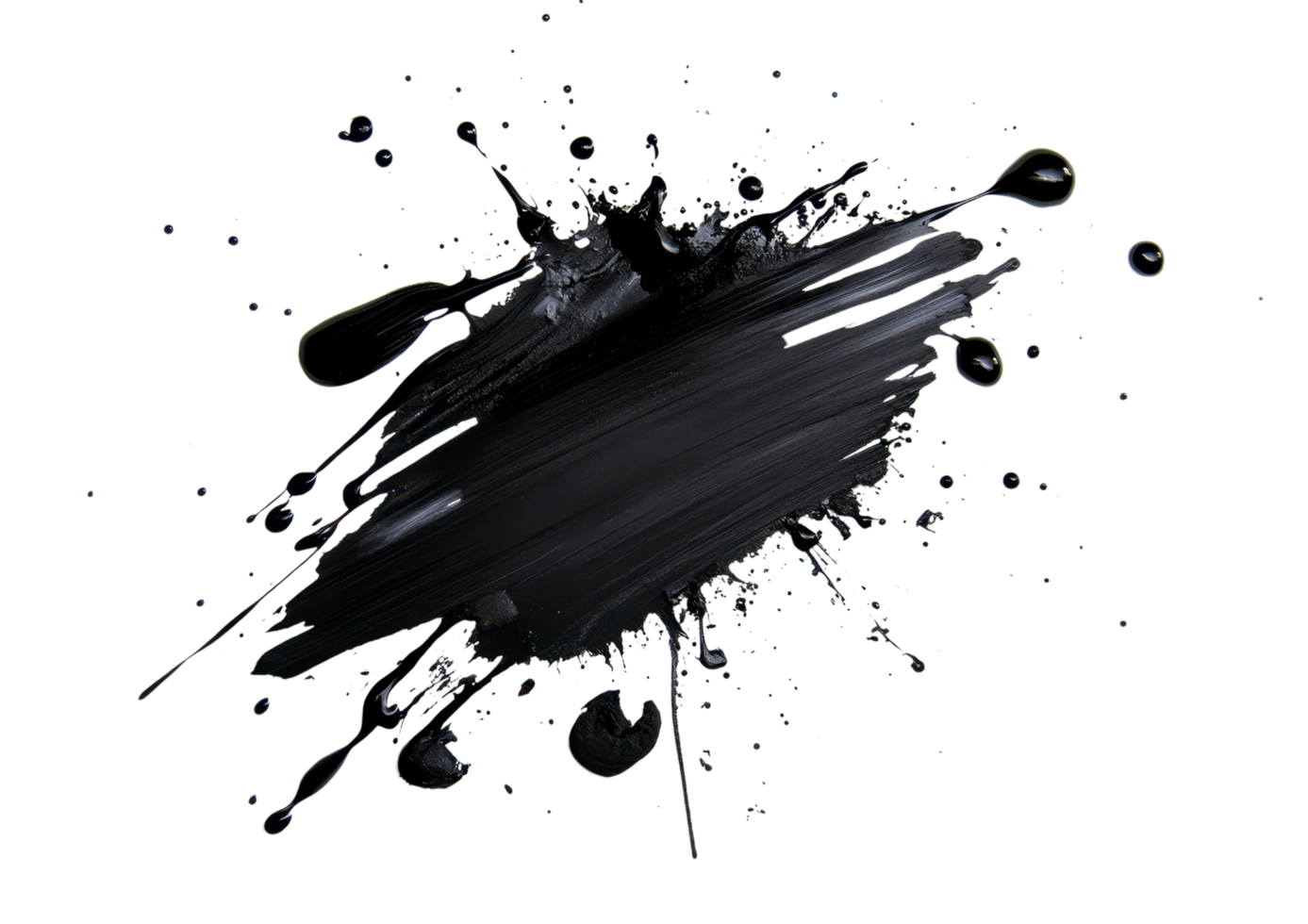 Black paint splatter with thick brush stroke effect isolated on a transparent background png