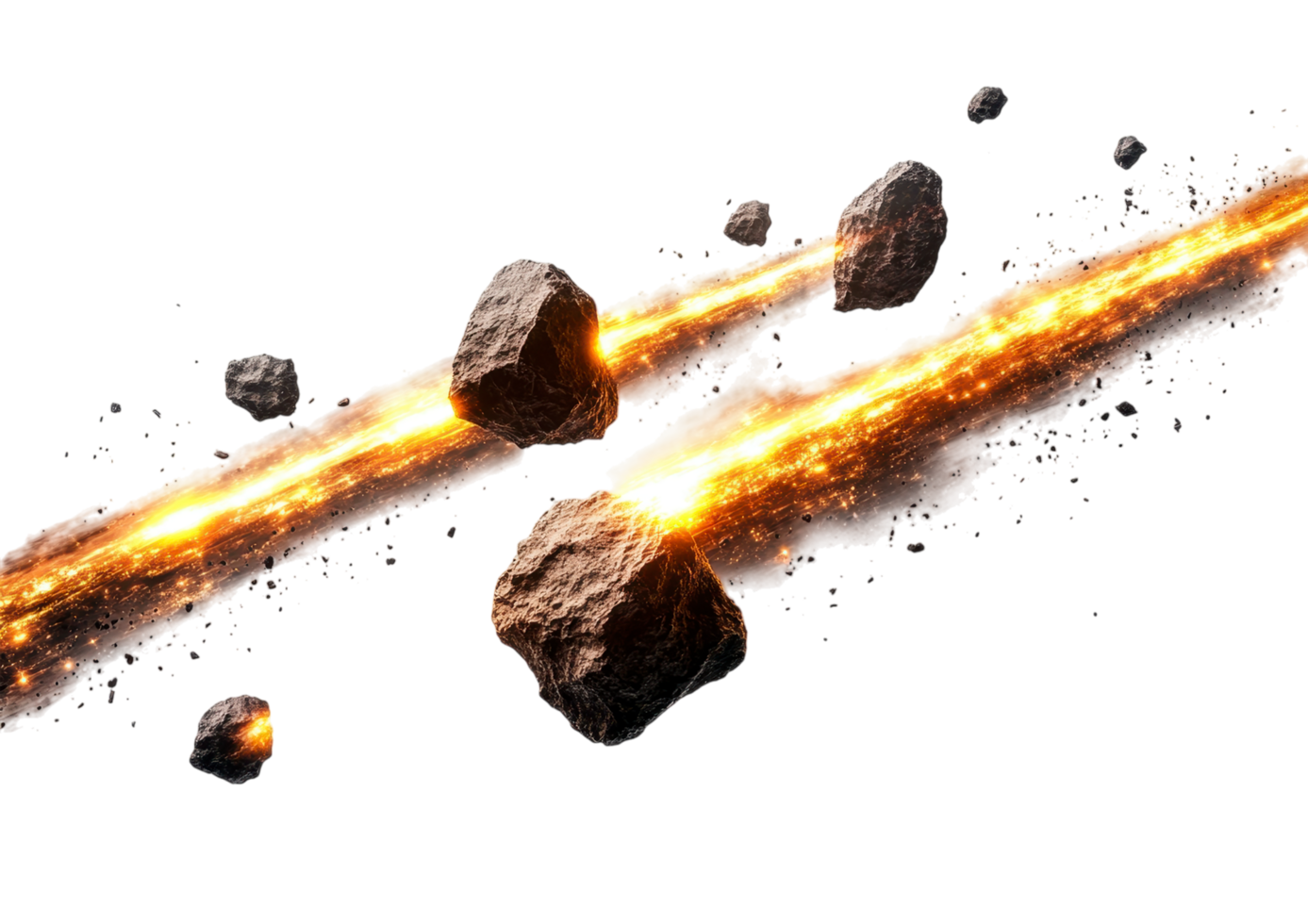Fireball Meteorites Falling Through Space with a Fiery Glow. Isolated on a Transparent Background png