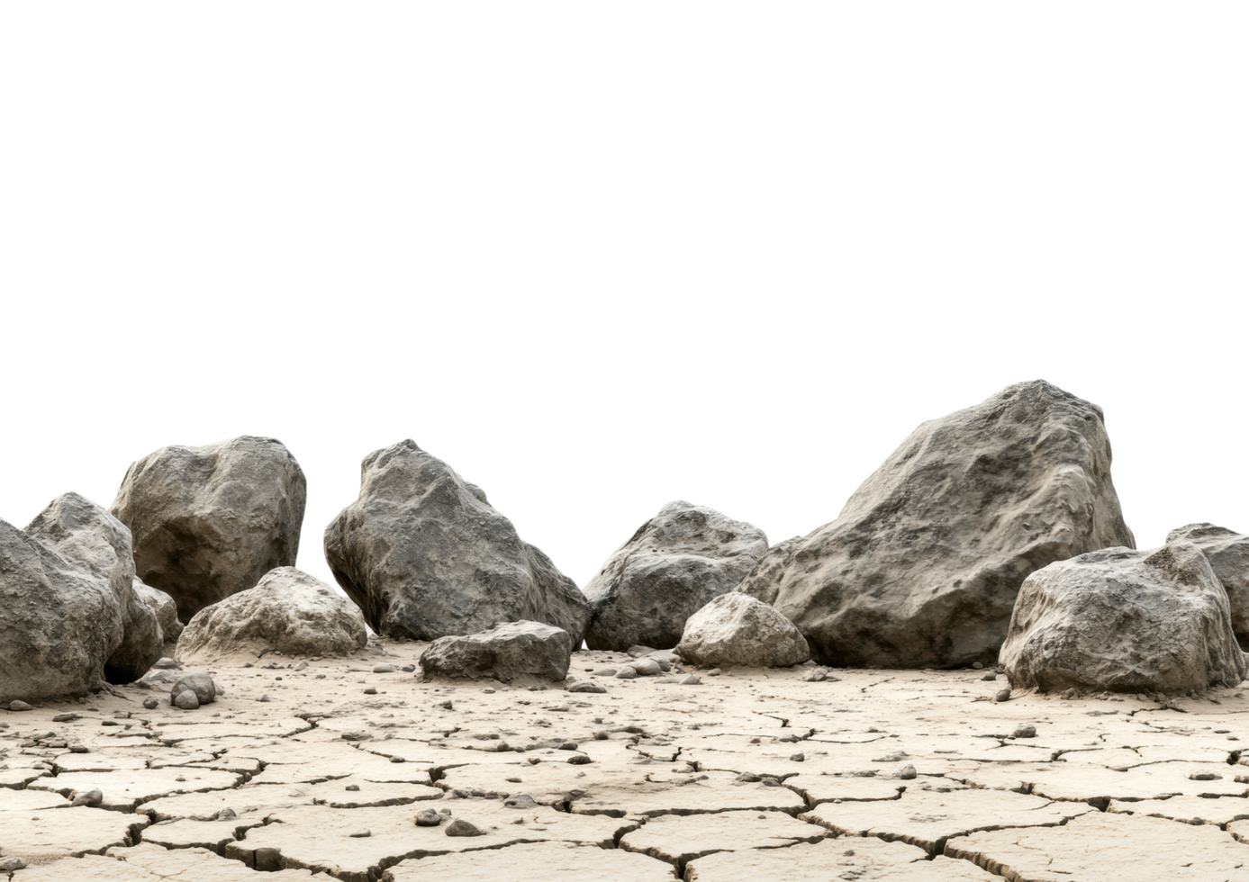 Group of Desert Rocks Arranged in a Dry, Cracked Landscape. Isolated on a Transparent Background png