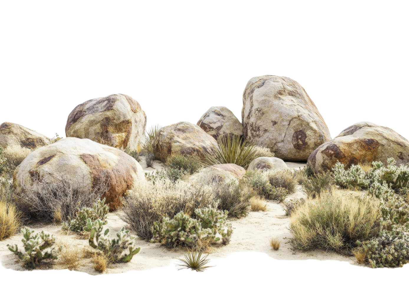 Rocky Terrain with Sparse Grass and Small Boulders. Isolated on a Transparent Background png