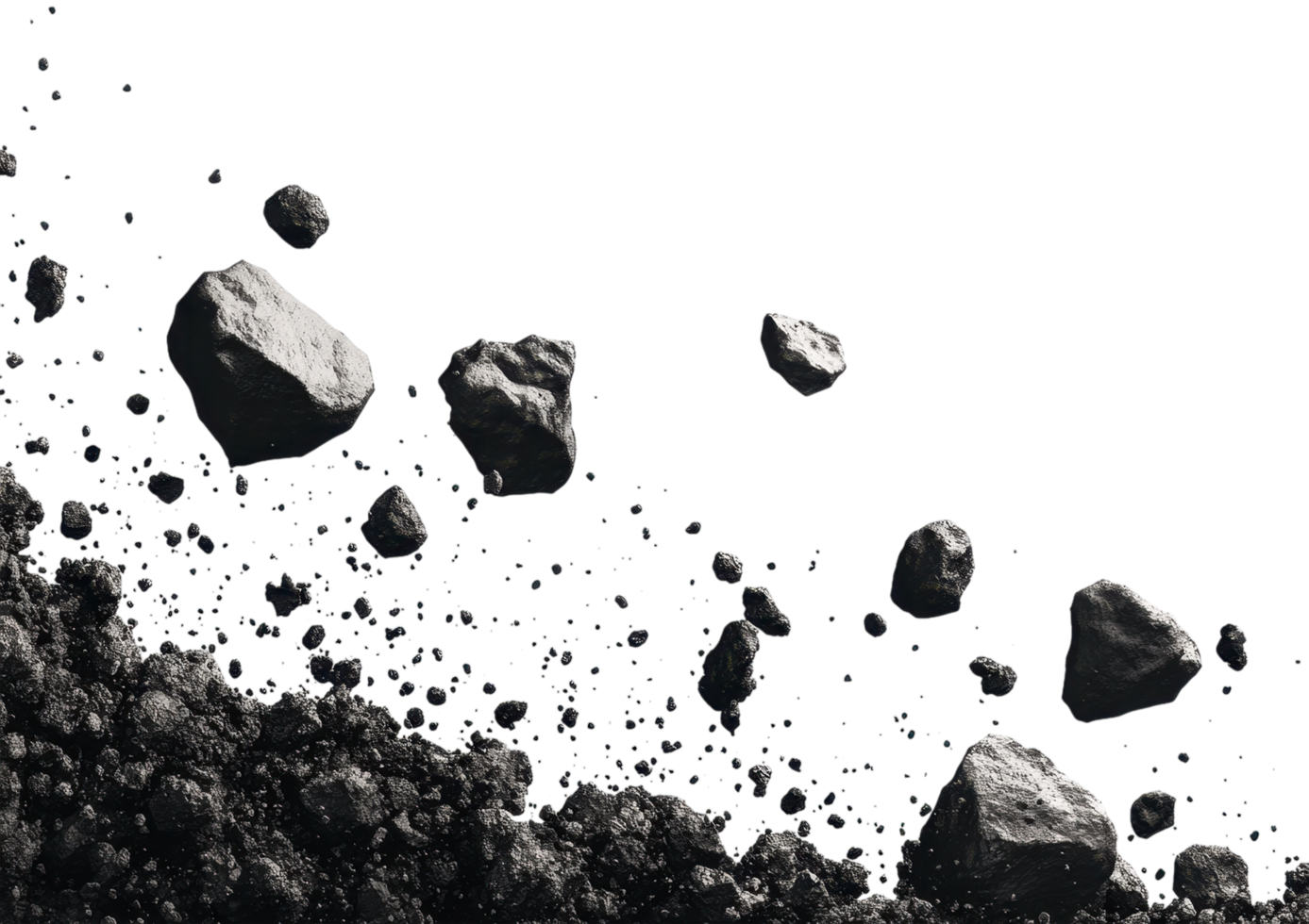 Cluster of Space Rocks and Asteroid Fragments. Isolated on a Transparent Background png