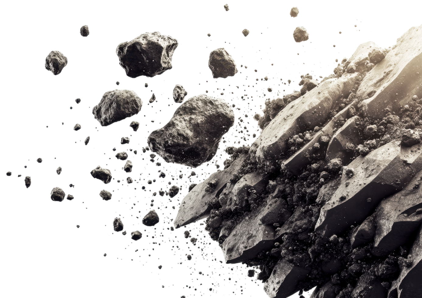 Floating Asteroid Debris in Outer Space with Small Rocks. Isolated on a Transparent Background png