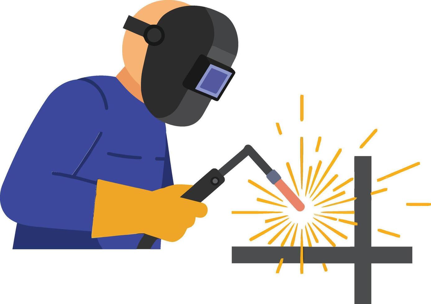 Skilled welder in protective gear creating sparks during a metal welding process in a flat art style vector